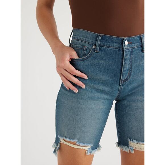 Sofia Jeans Womens Gabriella Bermuda MidRise Destructed Hem Shorts Med Wash Sz 6 - Picture 3 of 7